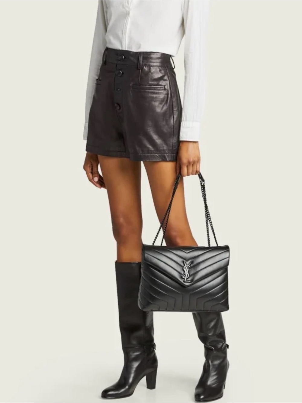 Saint Laurent Black Chevron Quilted Leather Shoulder Bag with Chain Strap - Picture 14 of 14